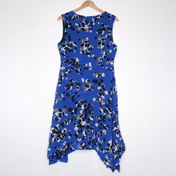 Cabi‎ Womens Sleeveless Dress Size Medium Blue Black Floral Polka Dot Layered - Picture 2 of 11